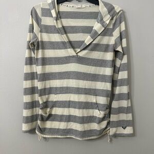 Roxy Striped Hooded Pullover Sweater - Cream & Gray